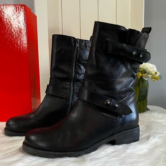 NEW Barbara Barbieri Leather Engineer Lug Sole Moto Mid Calf Boot Black 36 6 NWT - Picture 3 of 16